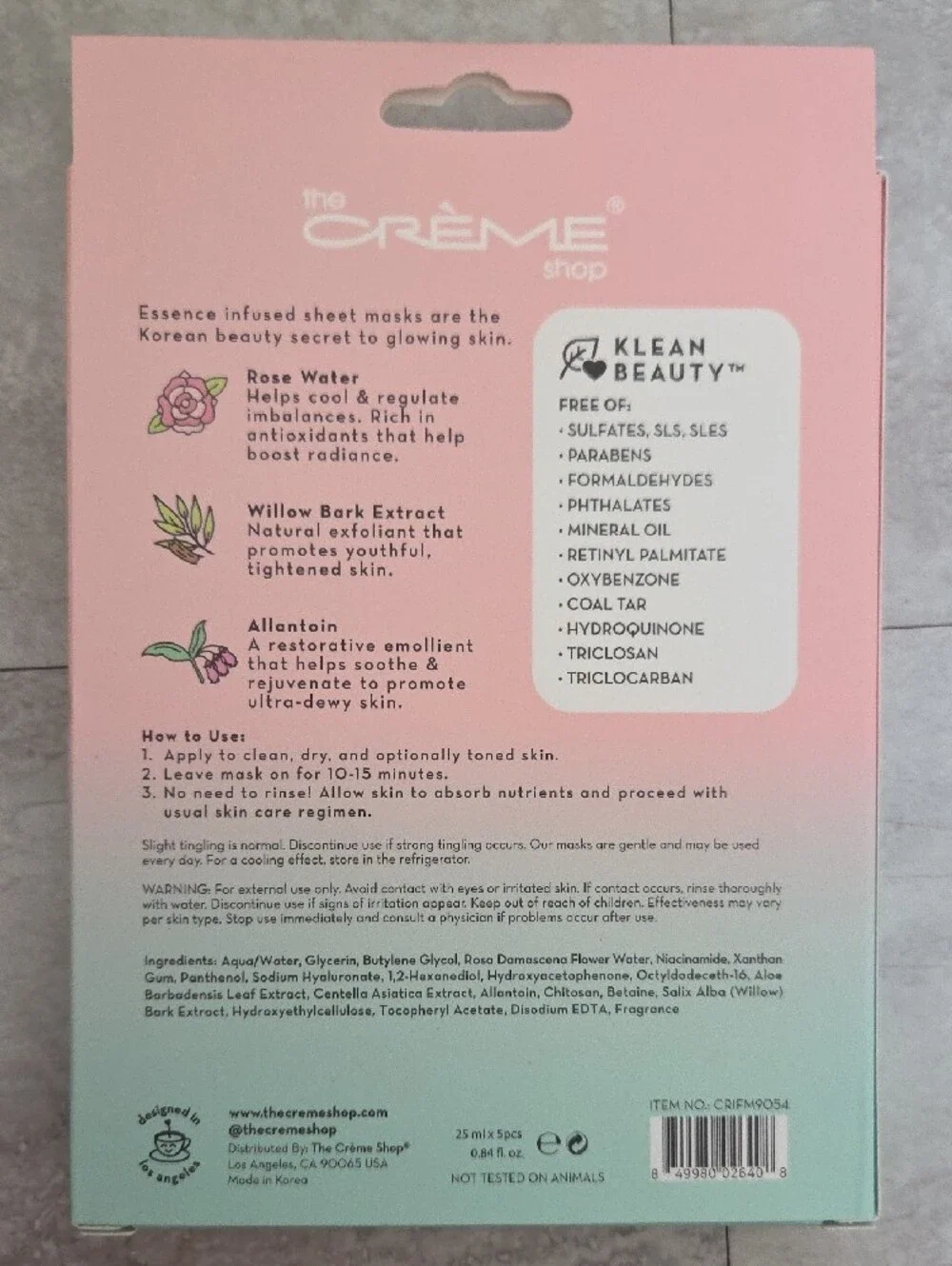 The Crème Shop Rose Water Essence Sheet Mask - Pink Box Of 5